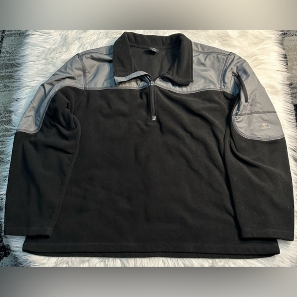 Vintage Starter Black Gray Fleece Sweater Jacket Size 3XL Outdoor Fleece casual